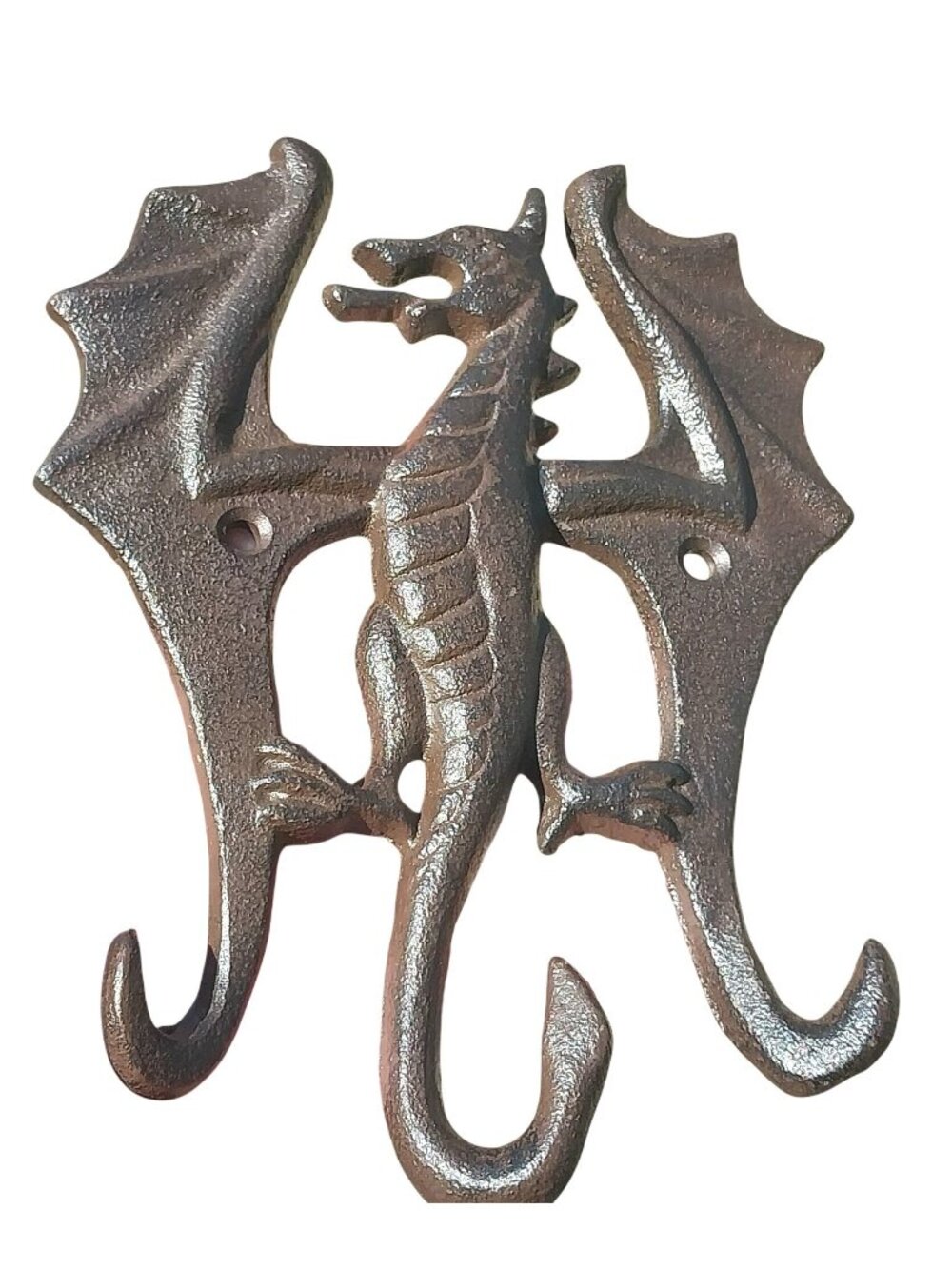 Cast Iron Dragon Triple Wall Hook Key Rack Towel Hanger Rustic Brown Finish